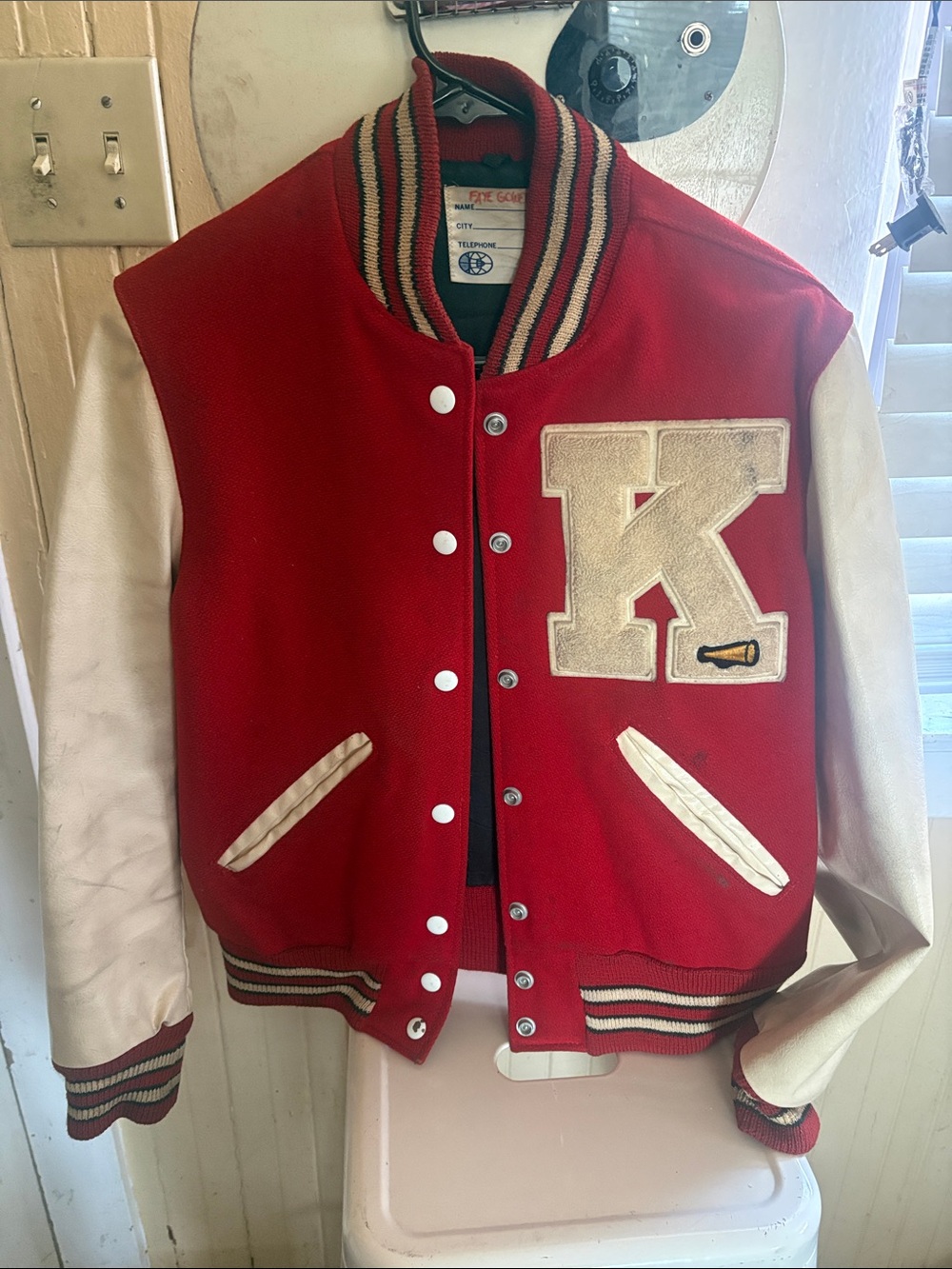 Vintage 60s/70s Jeff Capps Varsity Jacket Red Wool & Cream Vinyl | Men’s Small